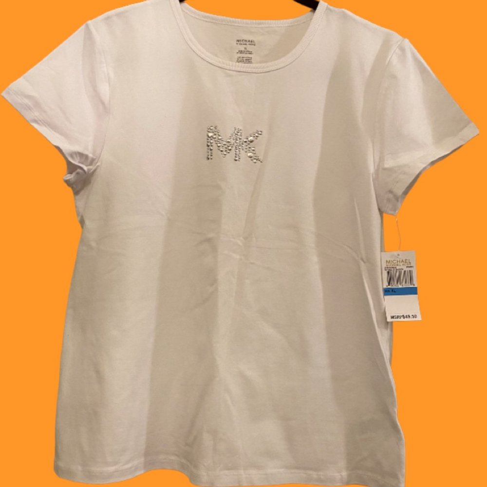 Michael Kors Vintage Studded Logo T-shirt - White/Silver Studs